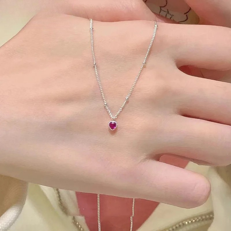 Women's Red Heart Necklace - 925 Silver