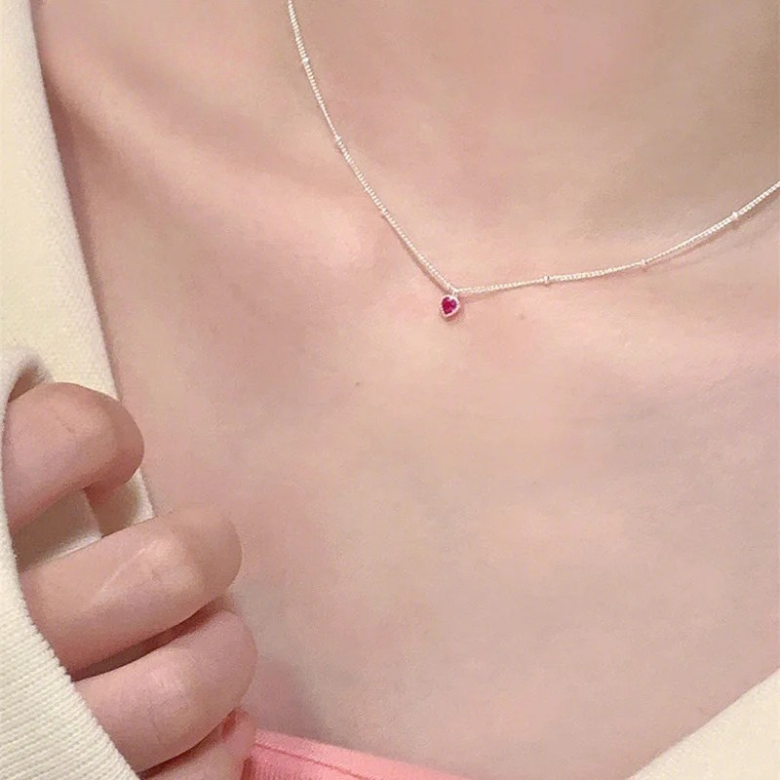 Women's Red Heart Necklace - 925 Silver