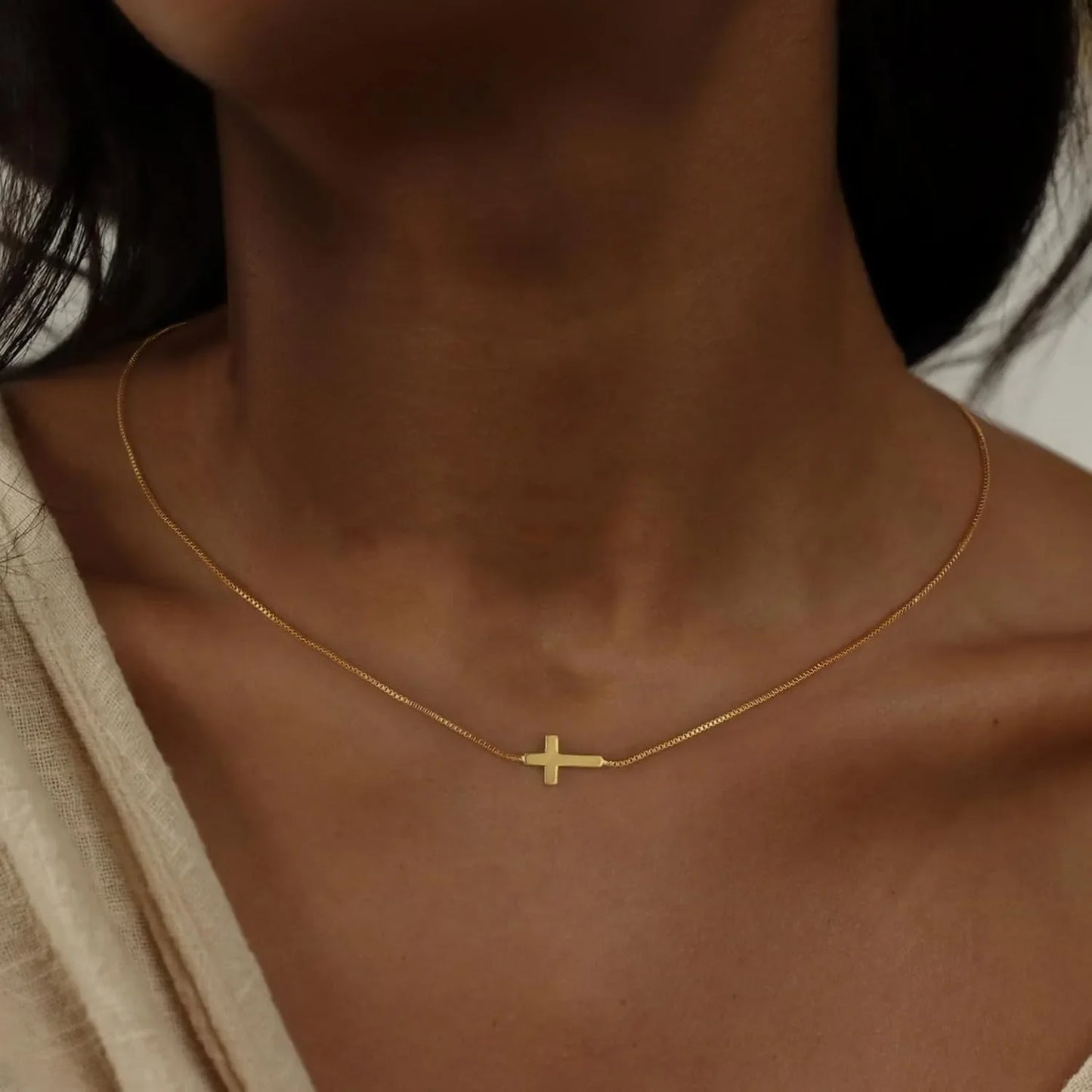 Women's Necklace with Cross Pendant - 14K Gold Plated