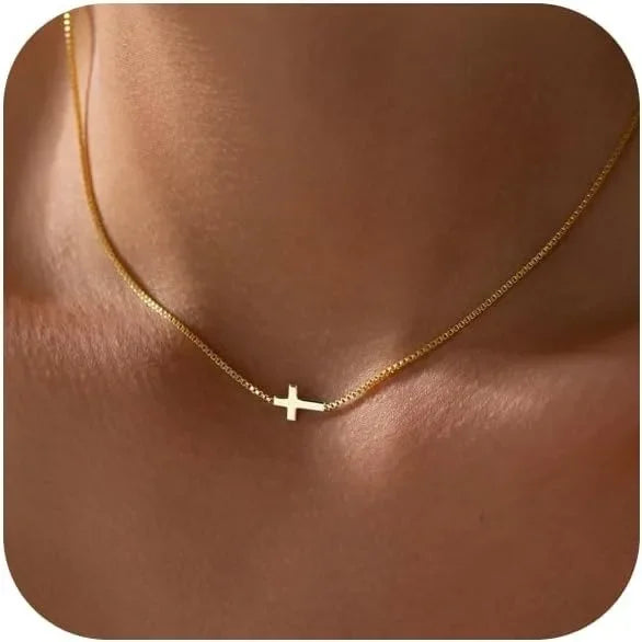 Women's Necklace with Cross Pendant - 14K Gold Plated