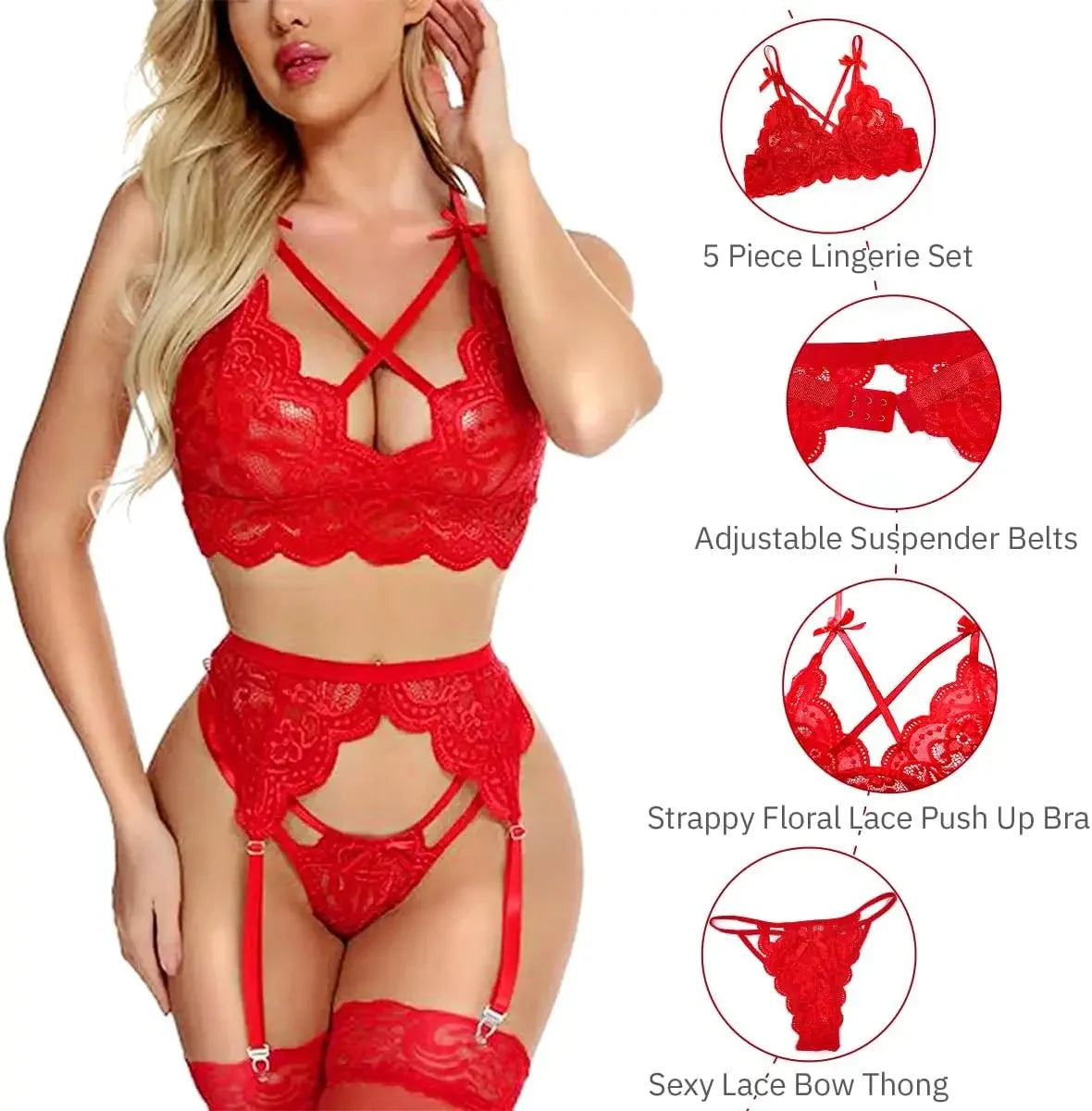 3-Piece Lingerie Set with Garter Belt – Lace and Elegant Design