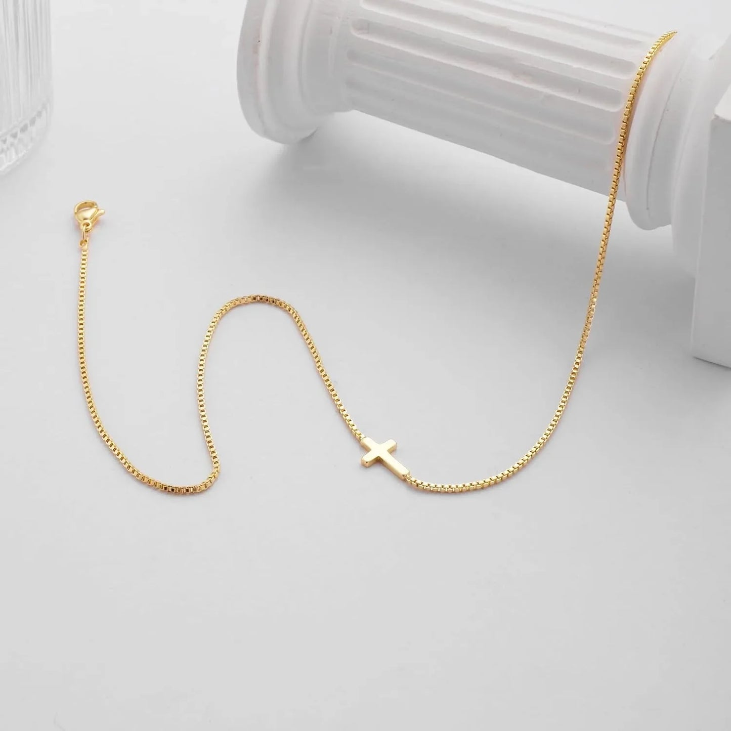Women's Necklace with Cross Pendant - 14K Gold Plated