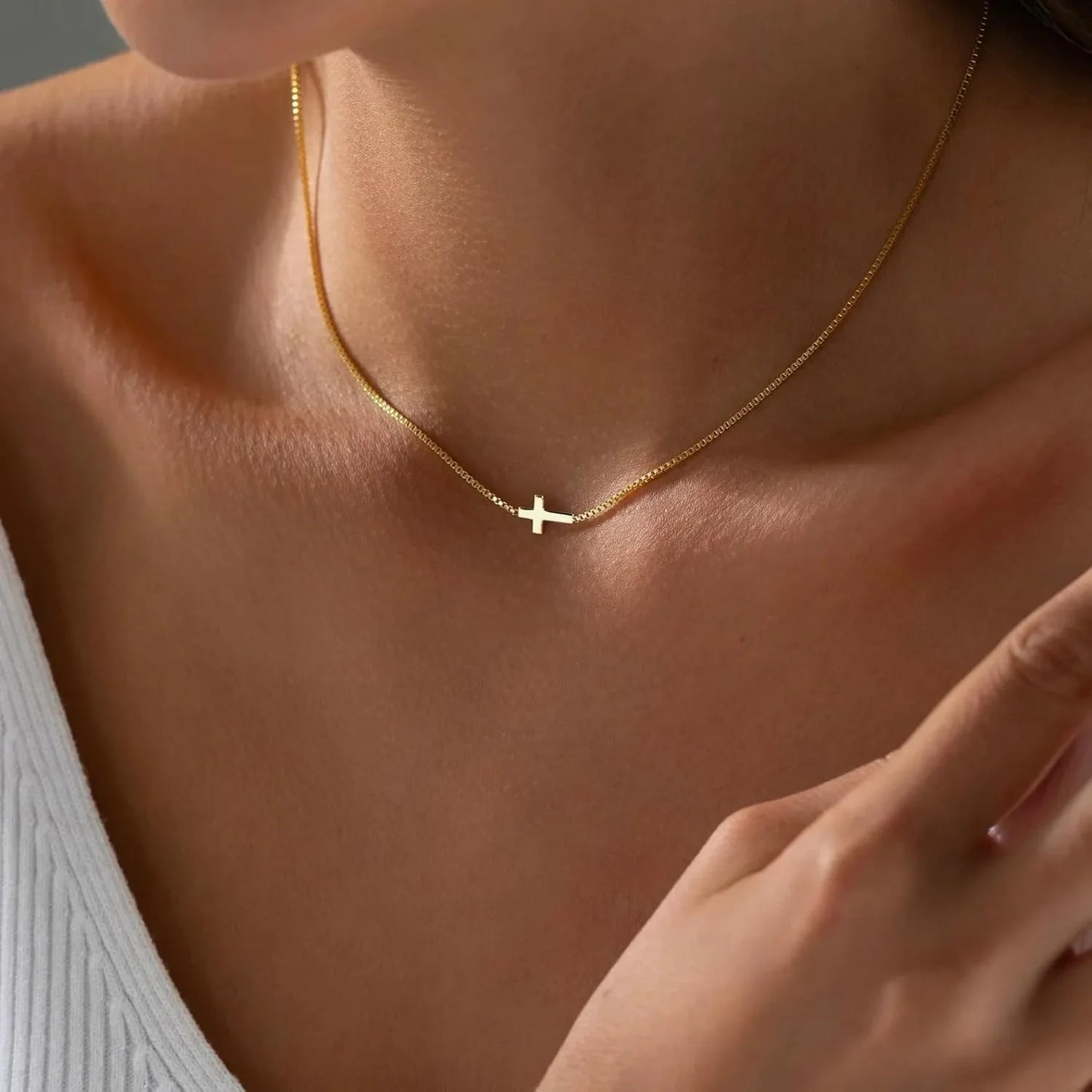Women's Necklace with Cross Pendant - 14K Gold Plated