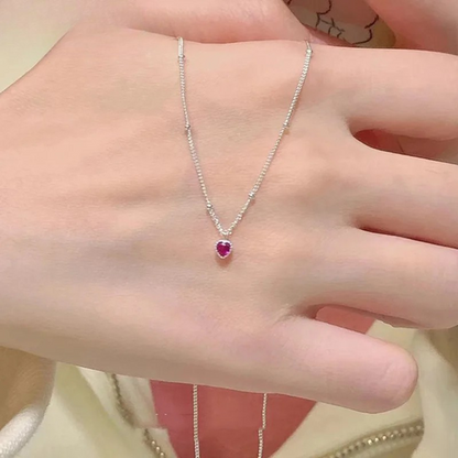 Women's Red Heart Necklace - 925 Silver