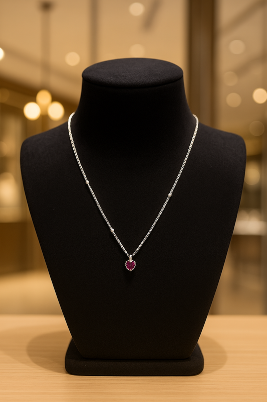 Women's Red Heart Necklace - 925 Silver