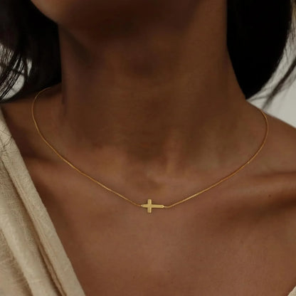 Women's Necklace with Cross Pendant - 14K Gold Plated