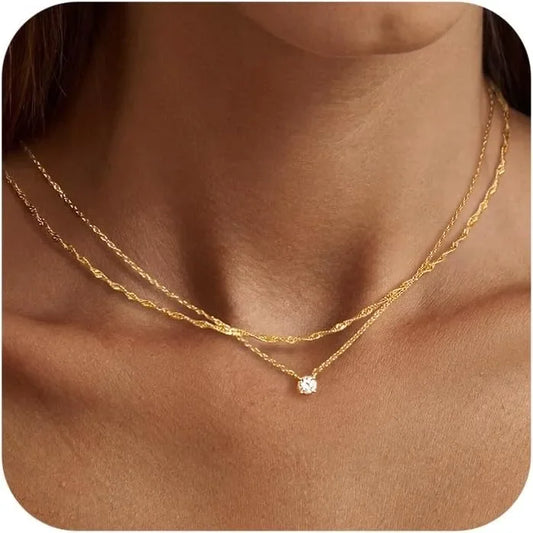 Women's Necklace with Gold Plating and Zirconia