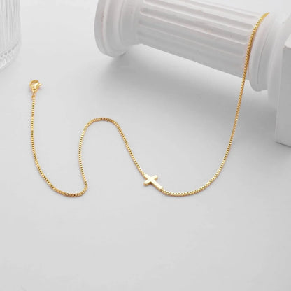 Women's Necklace with Cross Pendant - 14K Gold Plated