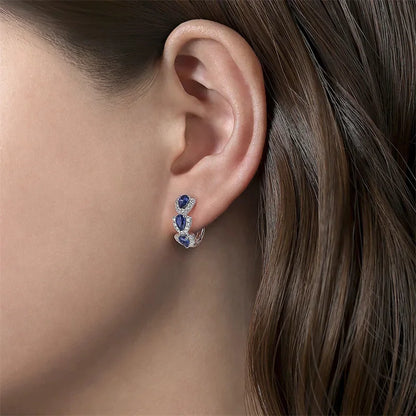 Luxurious Hoop Earring with Blue Zirconia