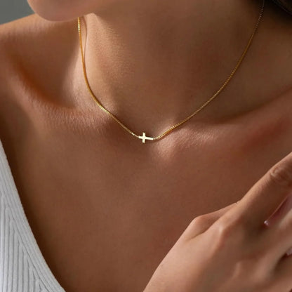 Women's Necklace with Cross Pendant - 14K Gold Plated