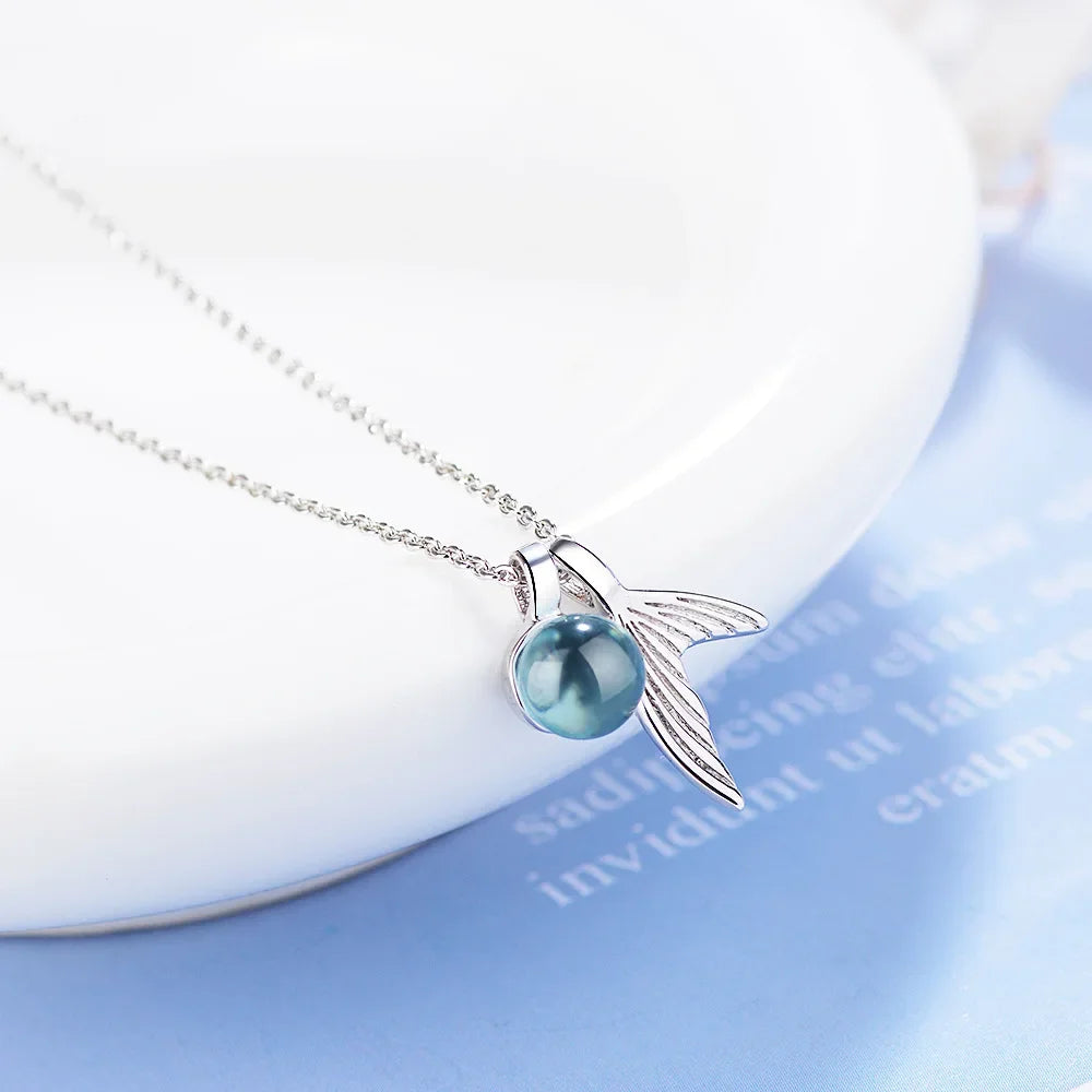 Women's Necklace in 925 Silver with Mermaid Tail Pendant and Sapphire Stone