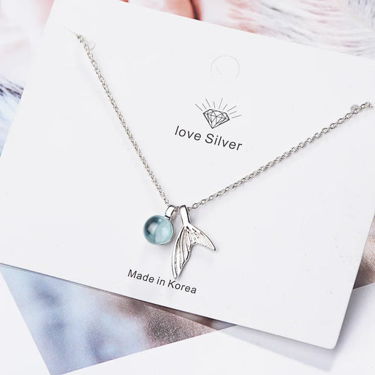 Women's Necklace in 925 Silver with Mermaid Tail Pendant and Sapphire Stone