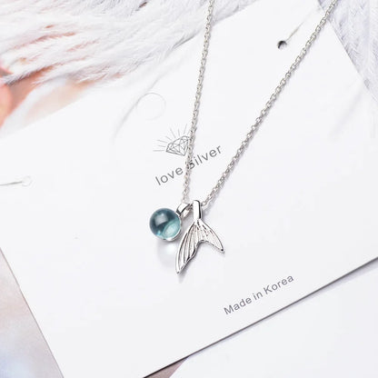 Women's Necklace in 925 Silver with Mermaid Tail Pendant and Sapphire Stone