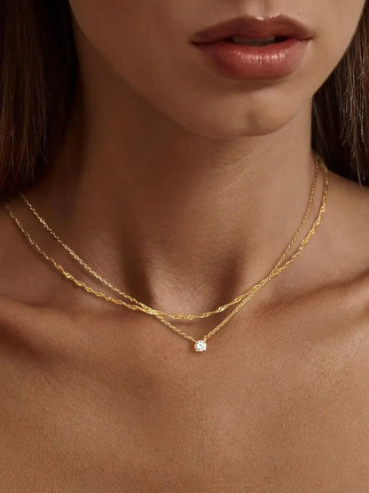 Women's Necklace with Gold Plating and Zirconia