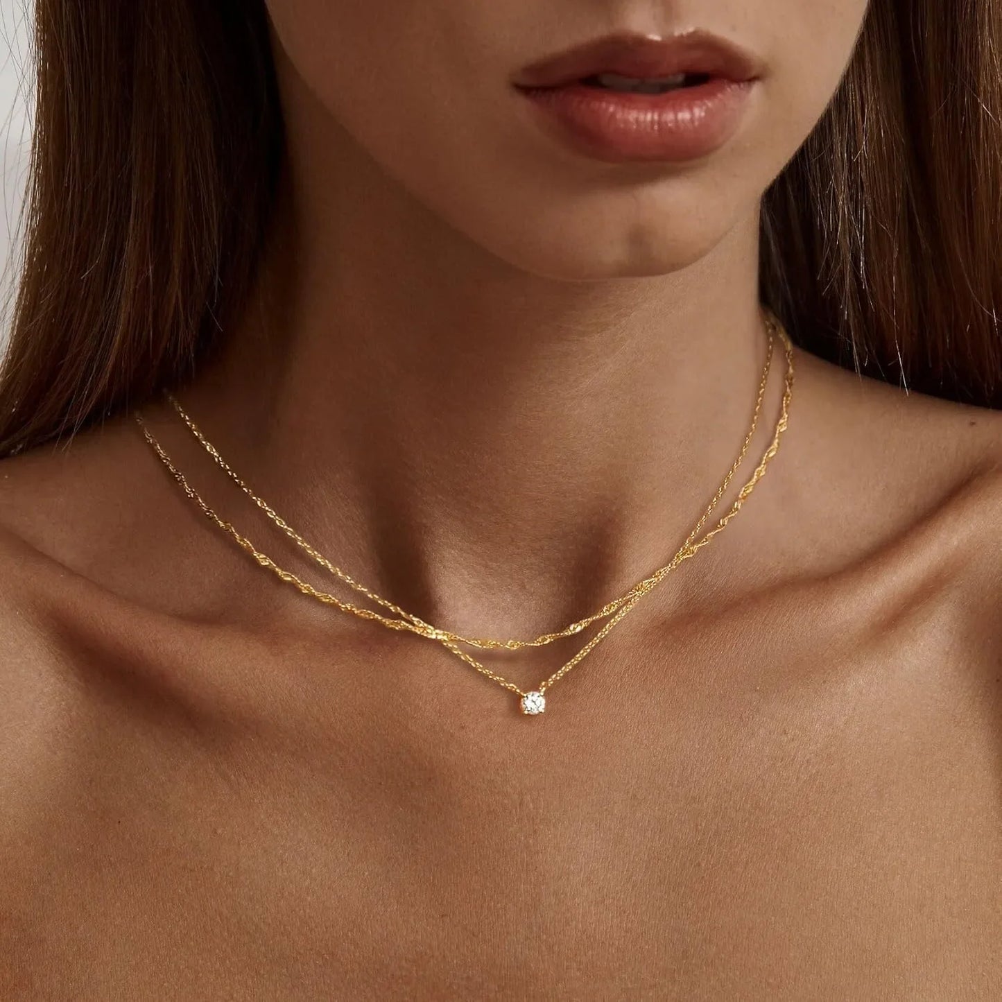Women's Necklace with Gold Plating and Zirconia