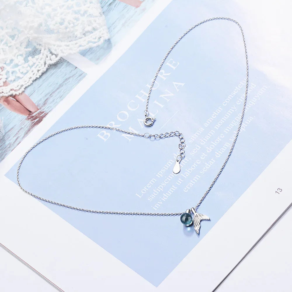 Women's Necklace in 925 Silver with Mermaid Tail Pendant and Sapphire Stone