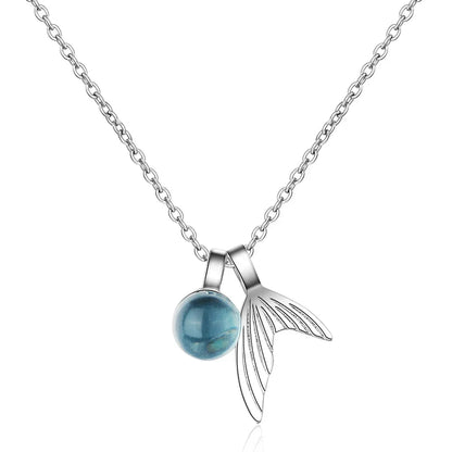Women's Necklace in 925 Silver with Mermaid Tail Pendant and Sapphire Stone