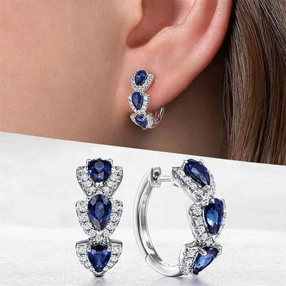 Luxurious Hoop Earring with Blue Zirconia