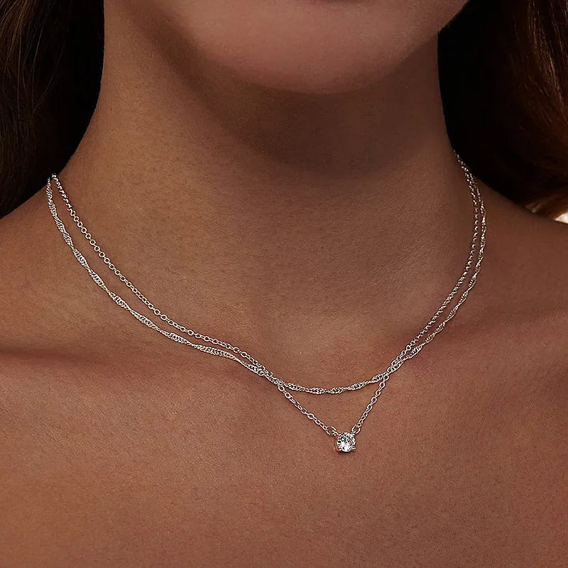 Women's Necklace with Gold Plating and Zirconia
